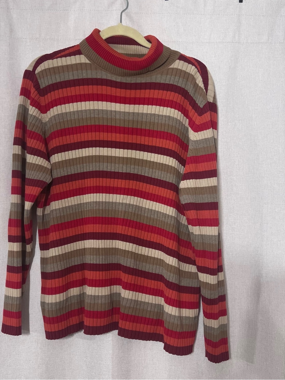 Lane Bryant Striped Ribbed Turtleneck Sweater in Red, Tan, Cream & Brown